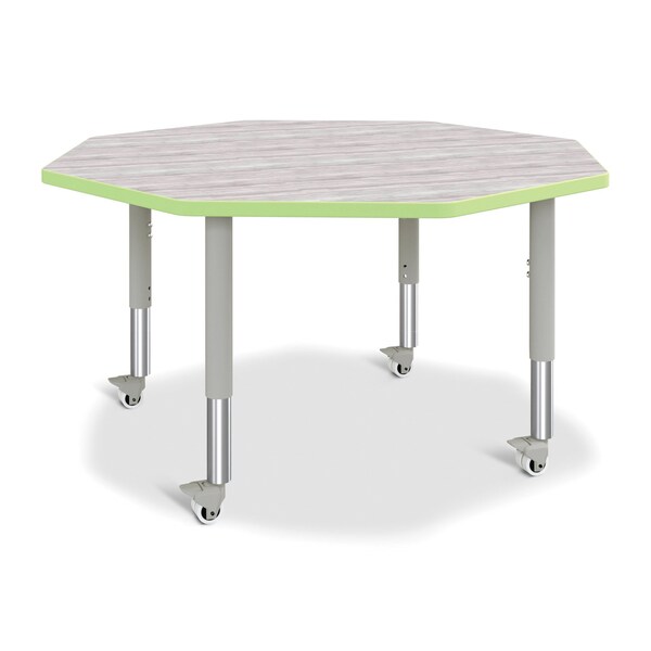 Berries Octagon Activity Table, 48 in. x 48 in., Mobile, Driftwood Gray/Key Lime/Gray